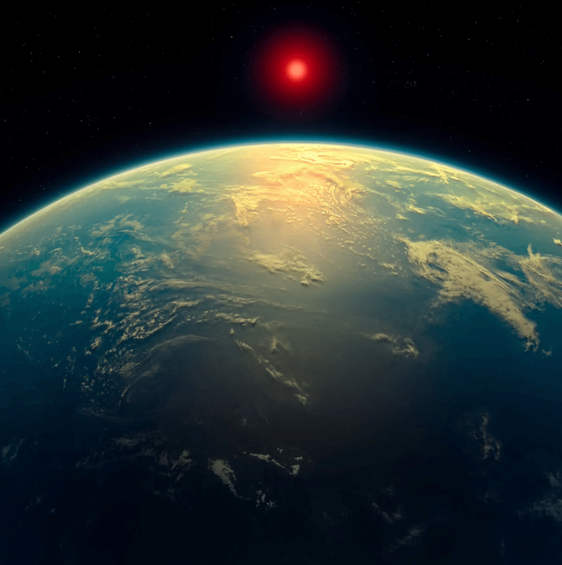 Artist's impression of a water world with a hydrogen atmosphere such as planet K2-18b, might look like. Credit:
A. Smith, N. Madhusudhan / University of Cambridge